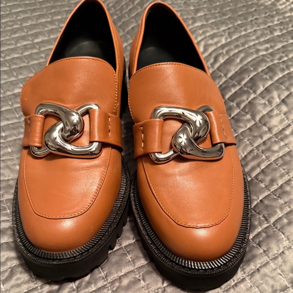 AEROSOLES Brown Leather Loafers with Silver Accent